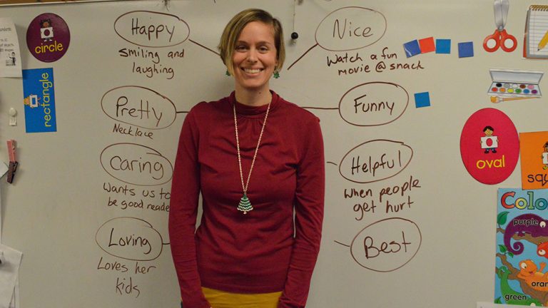 Dutton Elementary School teacher Heidi Kruizenga was surprised to become the center of a bubble map