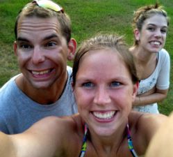 Alanowski with his longtime friends Stephanie Twiss, center, and Staci Davey, getting ready to go down a slip ‘n’ slide (photo courtesy of Stephanie Twiss)