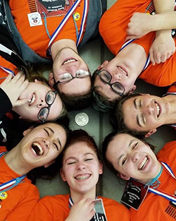 Thornapple Kellogg High School Odyssey team, from top left: Zane Walters, Wyatt Crampton, Jake Maring, Clair Jansma, Grace Densham, Anna Miller, and Emma Chapman