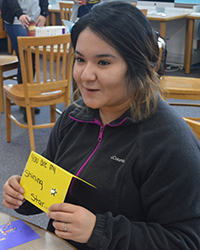 Senior Betty Almanza created a musical card using a kit called Musical Kinetics