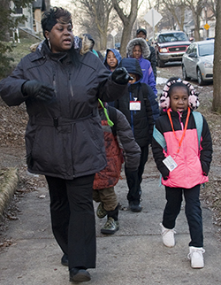 Walking together to school is good for students’ health and shows them adults care, says organizer Cynthia Jackson