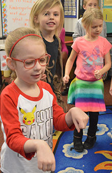 Kindergartner Sophia Keiser dances to “Happy”