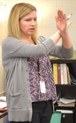 Math teacher Lindsey Gallas shows how perpendicular lines look