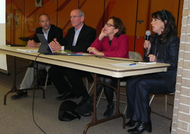 Featured speakers at the forum included (left to right) Kevin Stotts, president of Talent 2025; Michigan State Professor David Arsen; Kary Moss of the ACLU; Amber Arellano, executive directorof The Education Trust-Midwest; and Harvard Professor Paul Reville (not pictured)