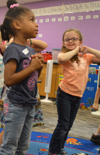 Students in West Elementary teacher Julie Merrill’s class are constantly moving while learning