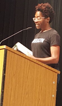 Jacqueline Woodson reads to Godwin Heights students