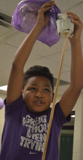 Wyoming Intermediate School sixth-grader Jamario Coleman prepares for the drop