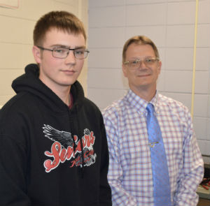 Tech Center engineering student Caleb Sible with instructor Larry Ridley