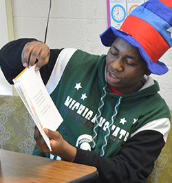 Jimel Davis reads to Bowen students