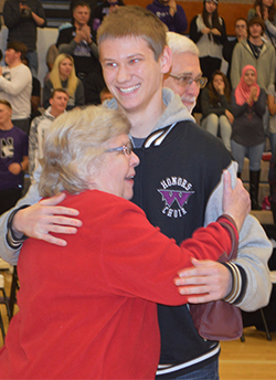 Junior Ryan Huizinga celebrates with his family