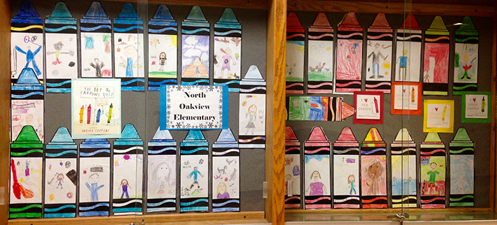 Haugen’s students made crayon images of themselves to show during a musical concert based on coloring 