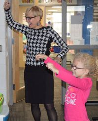 Principal Barb Johnson joins the classroom fun