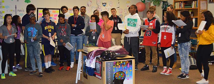 The class rehearses for the play