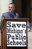 Members of the Parents for TK Schools were among the hundreds who attended the Save Michigan Public Schools rally in June at the state capitol in Lansing, where gubernatorial candidate Mark Schauer spoke  Courtesy photo