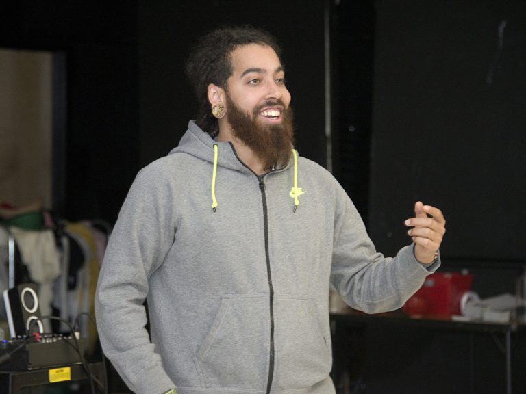 Marcel Price, aka “Fable the Poet,” says he loves working with middle school students because they “are so genuine and honest”