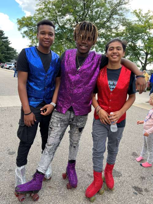 From the Skaterainment Company are, from left, Westwood Middle School eighth-grader Joseph Richardson, Ashton Brown and Kelloggsville 10th-grader Aroldo Mejia