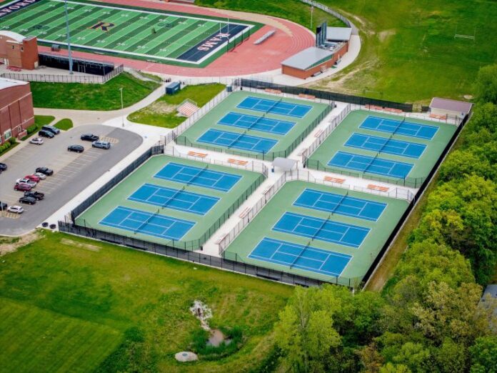 Aerial photo of tennis courts at Rockford High School
